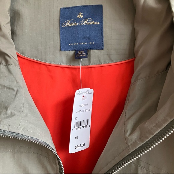 Brooks Brothers Water Repellent Windbreaker Size XXL Olive Green Hooded Jacket - Picture 3 of 14